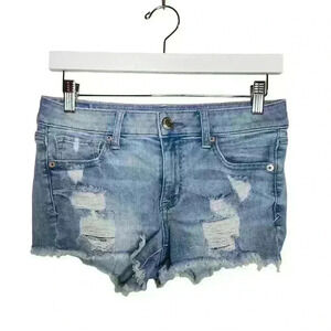 American Eagle outfitters light wash distressed shortie shorts size 4